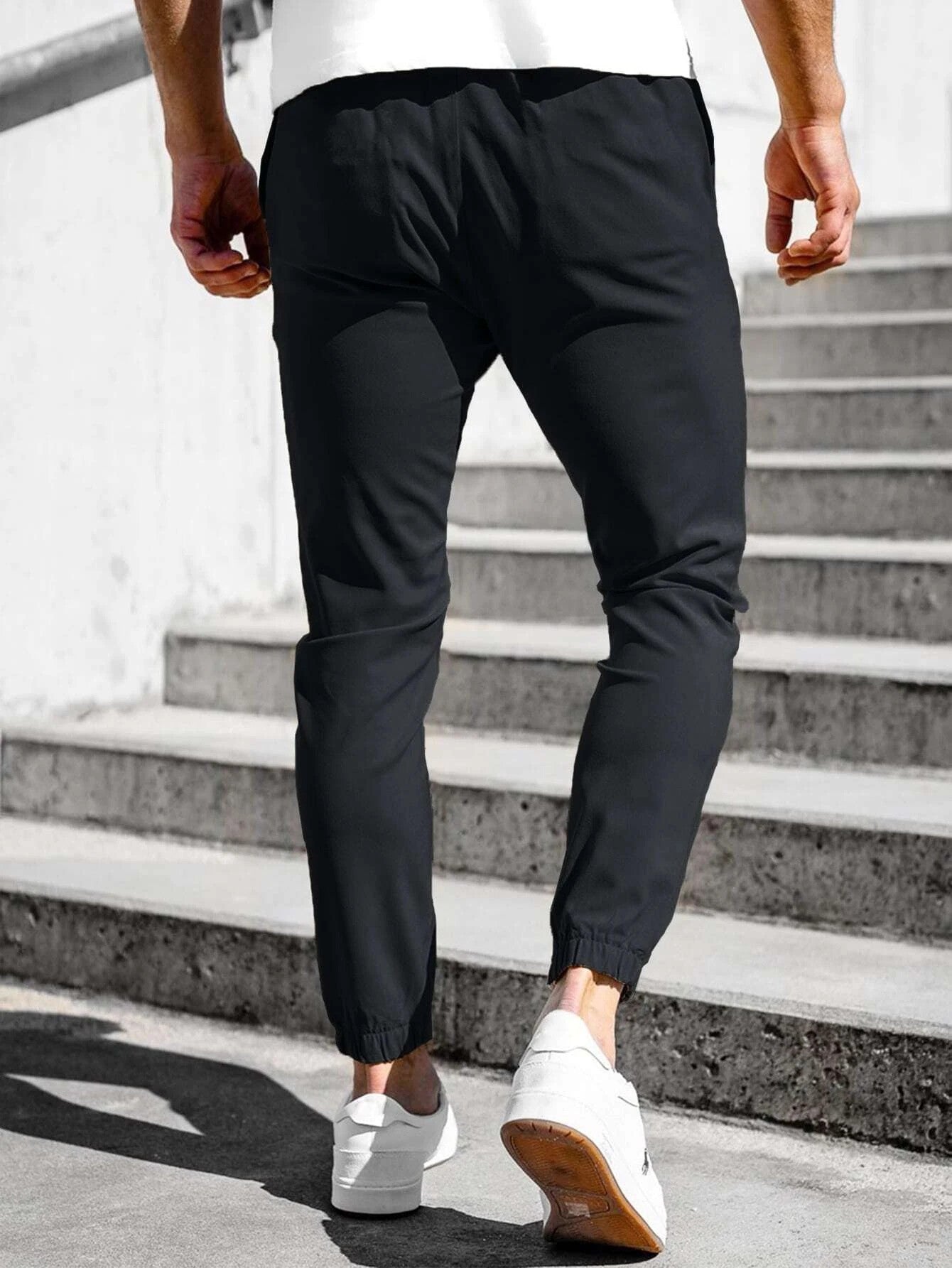 Black Elastic Cuff Hem Trousers