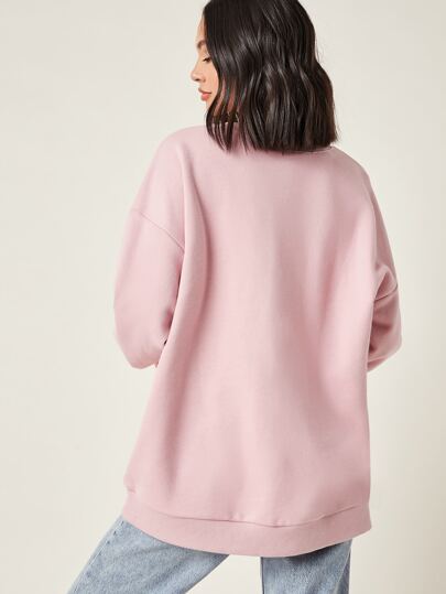 Women's Pink Long Drop Shoulder  Sweatshirt