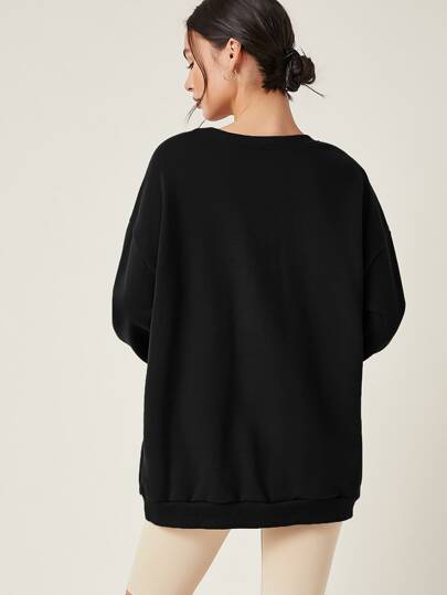 Women's Black Long Drop Shoulder  Sweatshirt