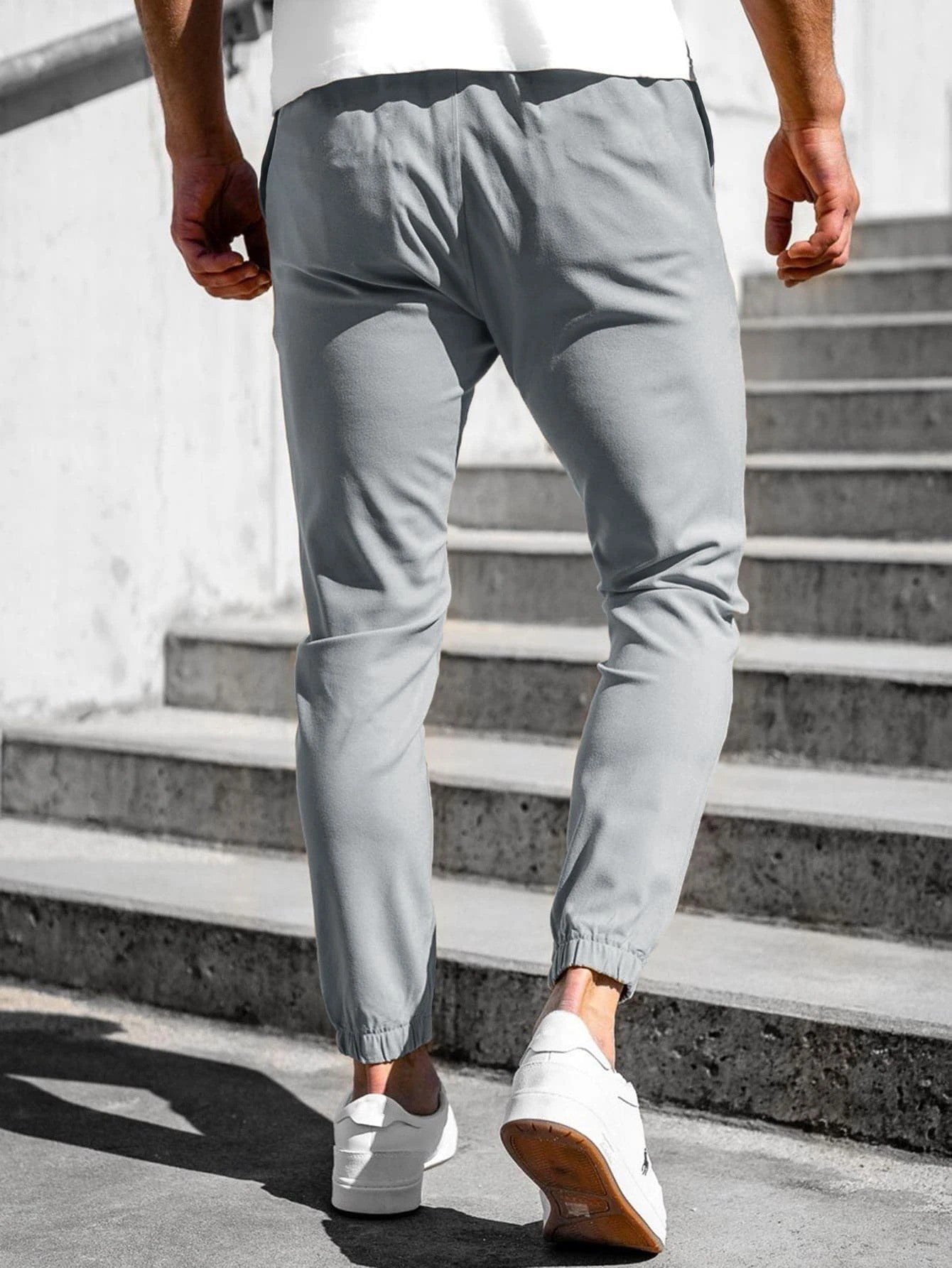 Grey Elastic Cuff Hem Trousers