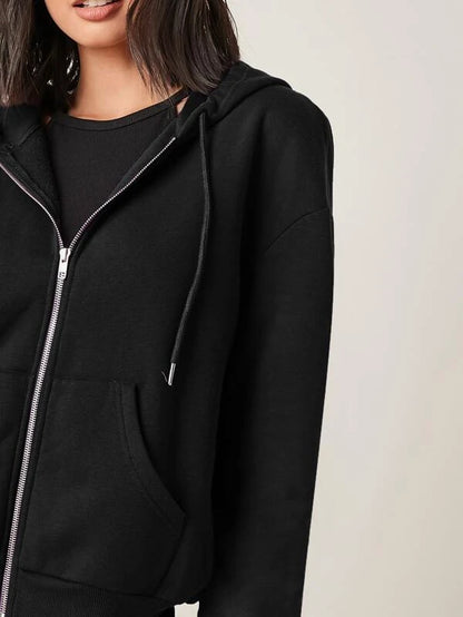 Black Women's Plain Zipper Hoodie