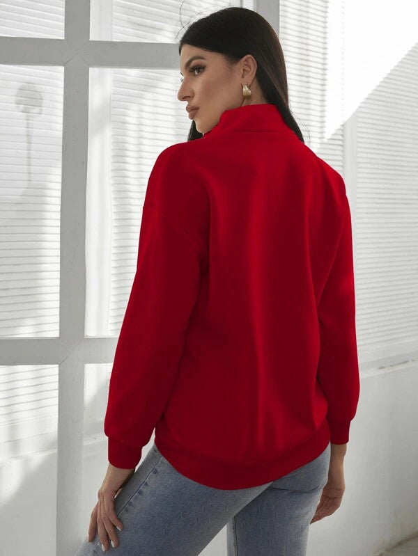 Red Kangaroo Pocket Half Placket Sweatshirt