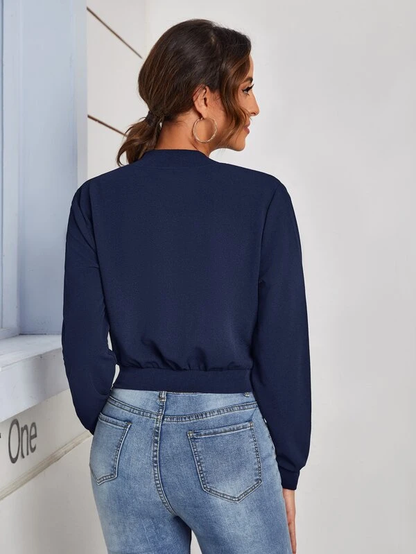 Navy Zip Up Crop Jacket