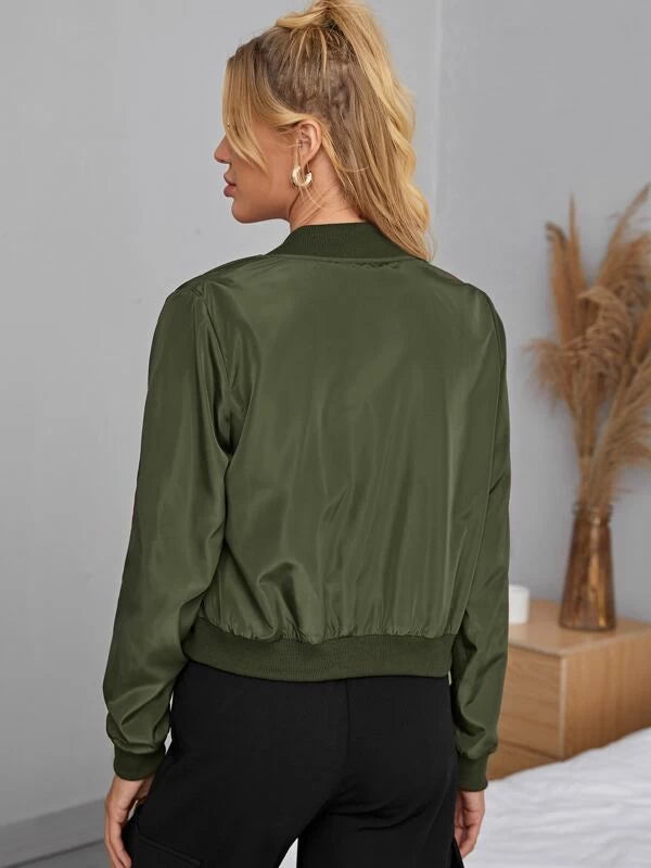 Army Green Zip Up Crop Jacket