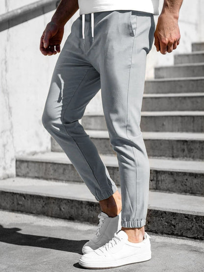 Grey Elastic Cuff Hem Trousers