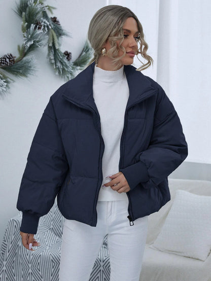 Women's Navy Blue Thermal Oversized Puffer Jacket