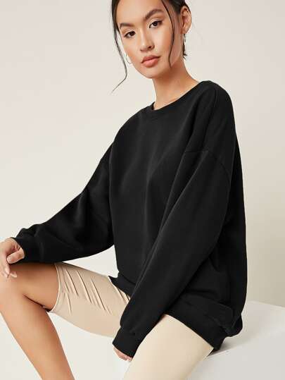 Women's Black Long Drop Shoulder  Sweatshirt