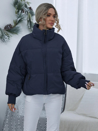 Women's Navy Blue Thermal Oversized Puffer Jacket