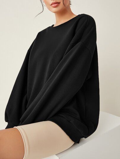 Women's Black Long Drop Shoulder  Sweatshirt