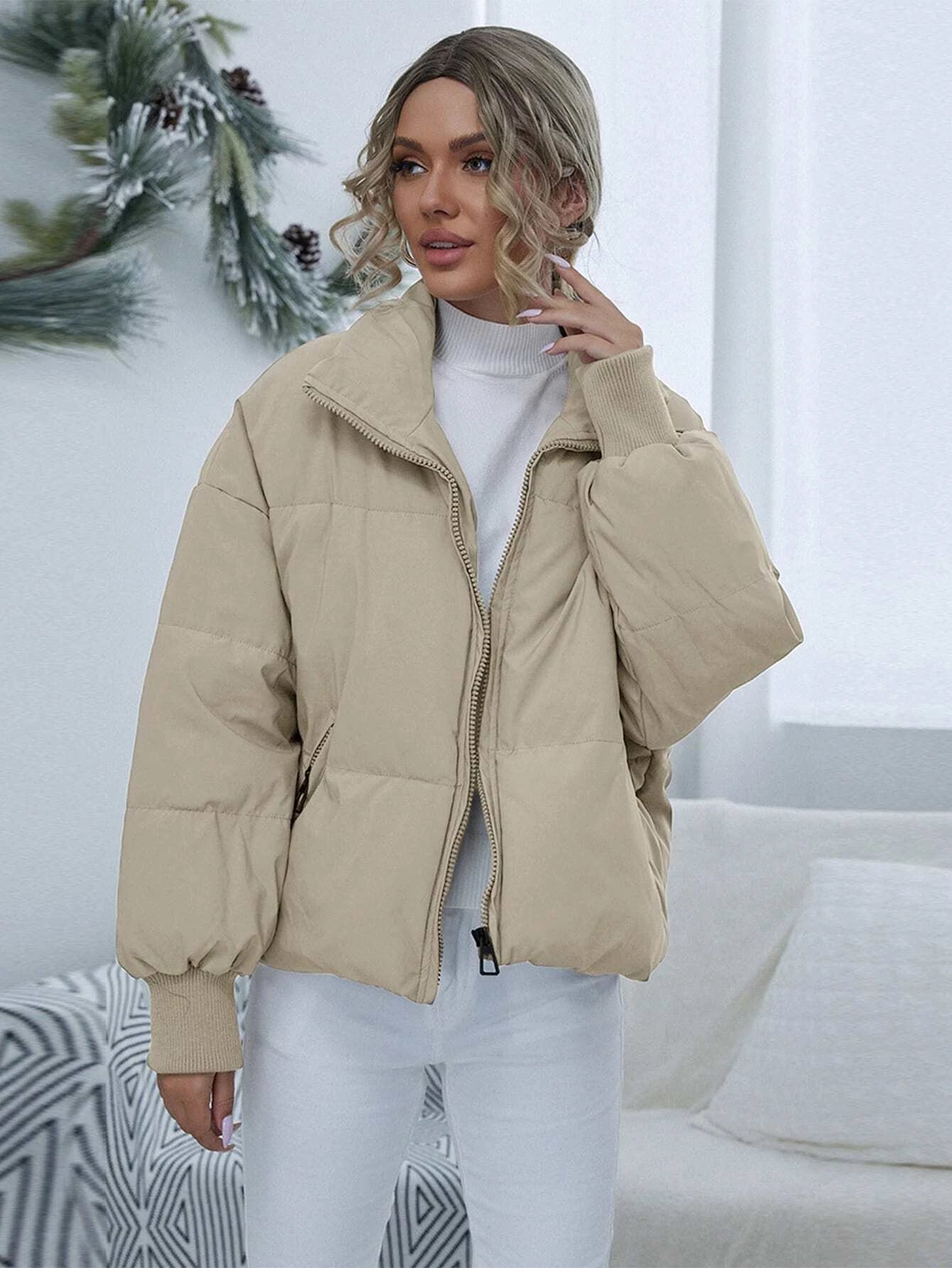 Women's Cream Thermal Oversized Puffer Jacket