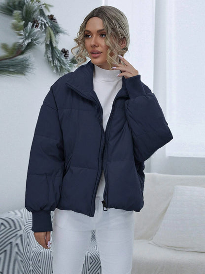 Women's Navy Blue Thermal Oversized Puffer Jacket