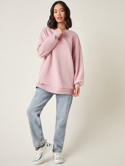 Women's Pink Long Drop Shoulder  Sweatshirt