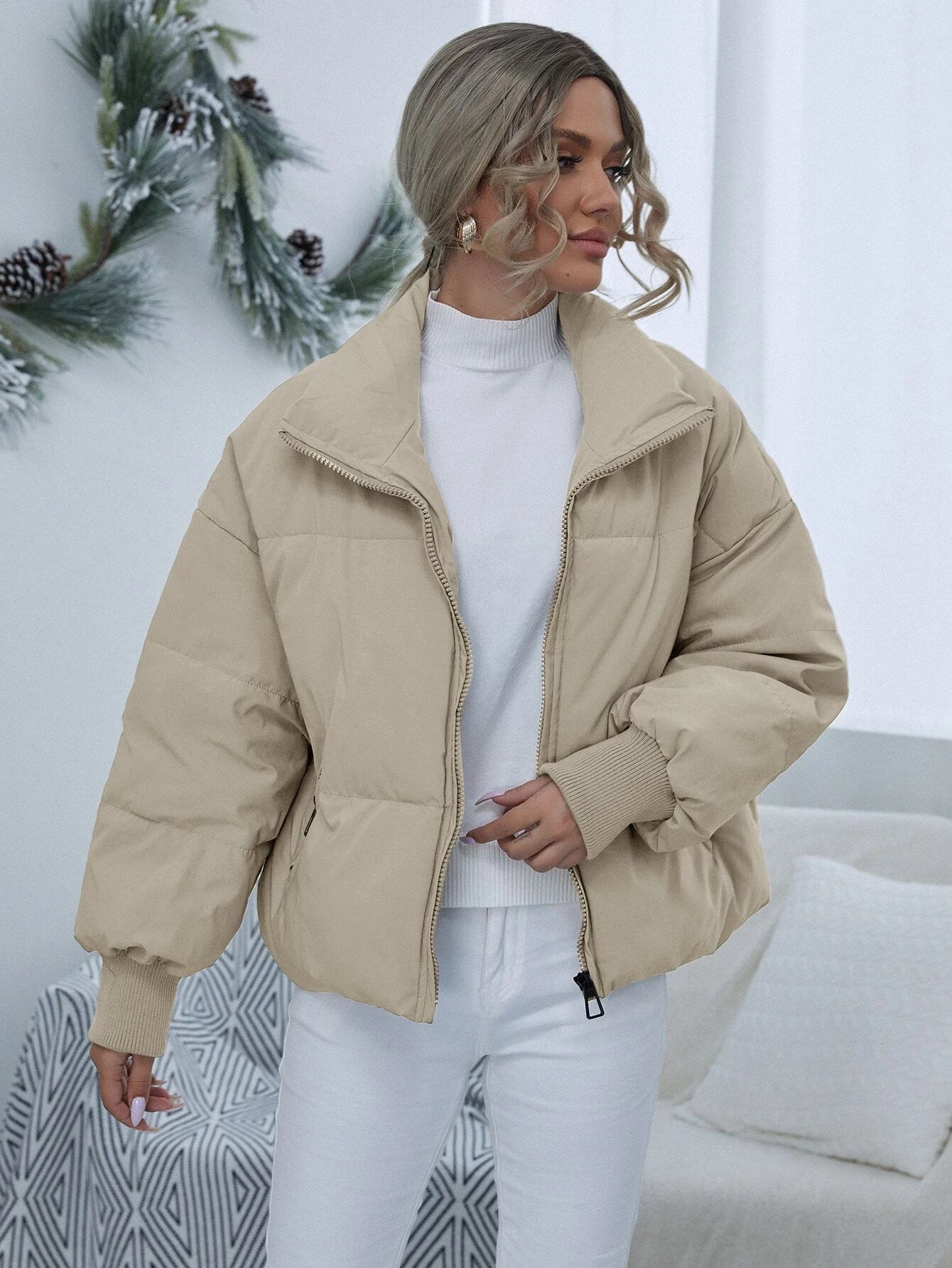 Women's Cream Thermal Oversized Puffer Jacket