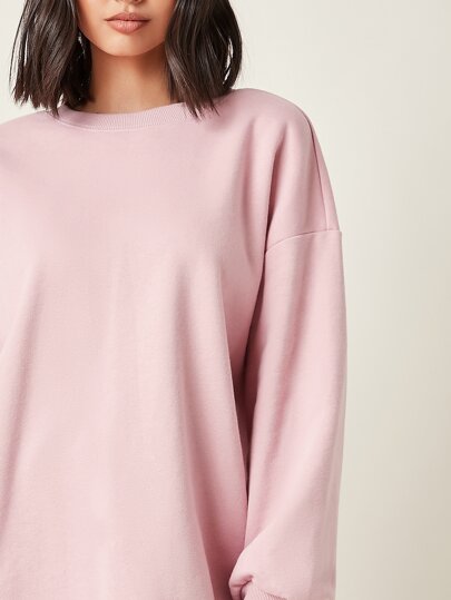 Women's Pink Long Drop Shoulder  Sweatshirt