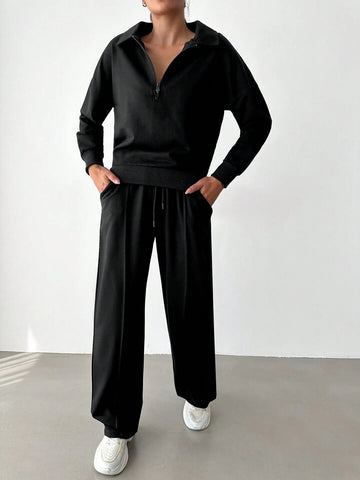 W. Black 1/4 Zip Tracksuit