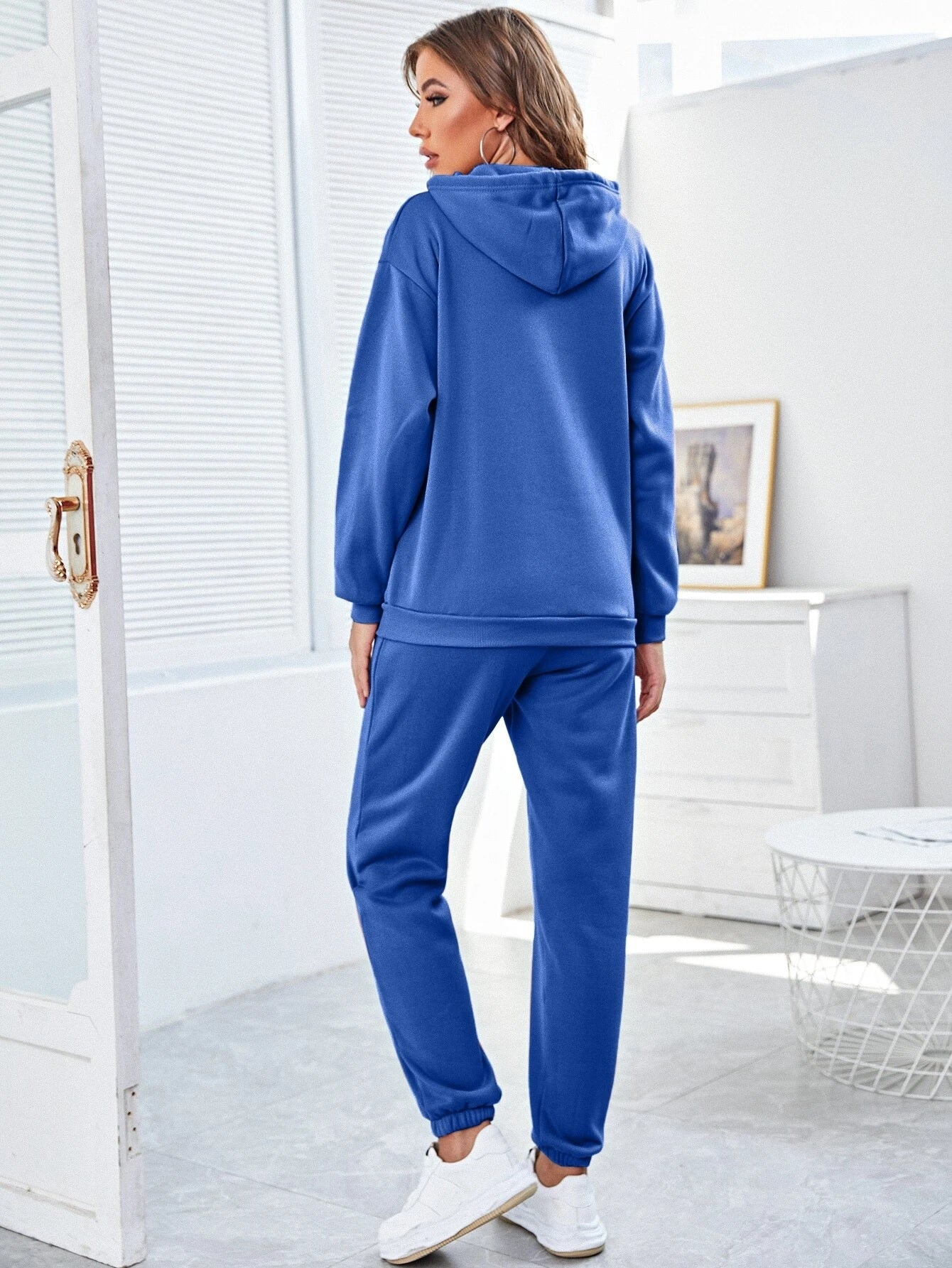 Blue Drop Shoulder Thermal Lined Hoodie & Sweatpants