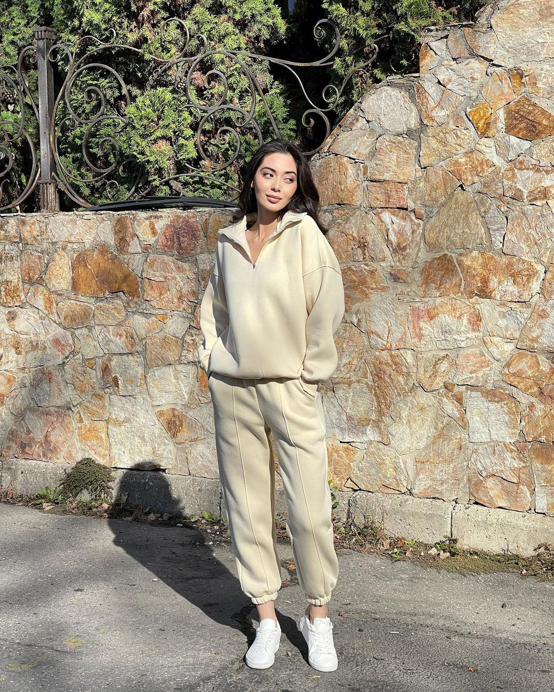 Cream Zip Up Tracksuit