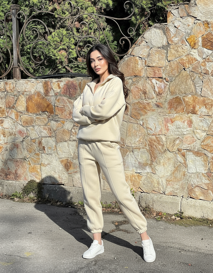 Cream Zip Up Tracksuit