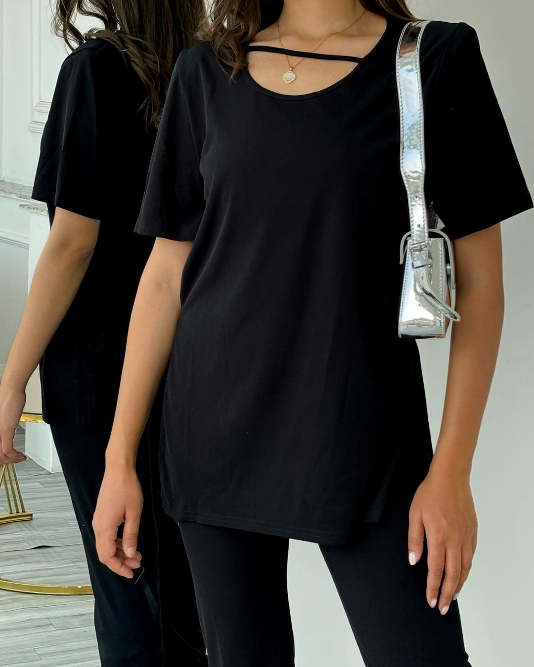 Black Slit TS & Belly Pants