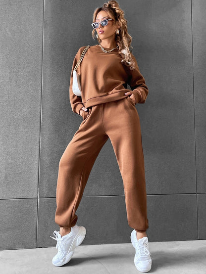 Coffee Brown Solid Drop Shoulder Sweatshirt & Sweatpants