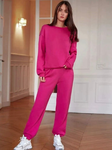 Hot Pink Solid Drop Shoulder Sweatshirt & Sweatpants