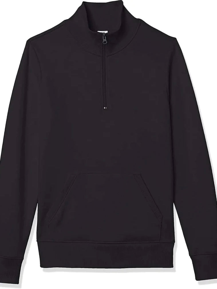 Black Kangaroo Pocket Half Placket Sweatshirt