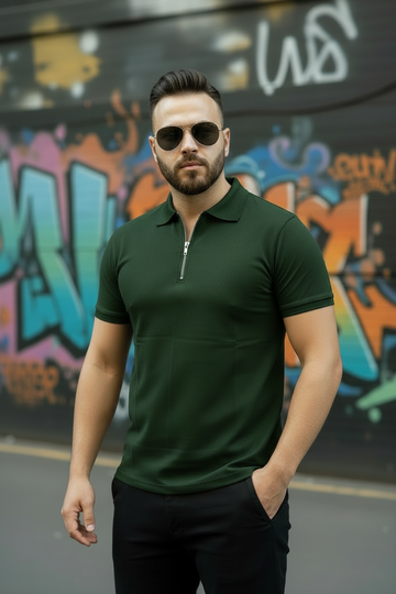Green Zipper Polo Shirt