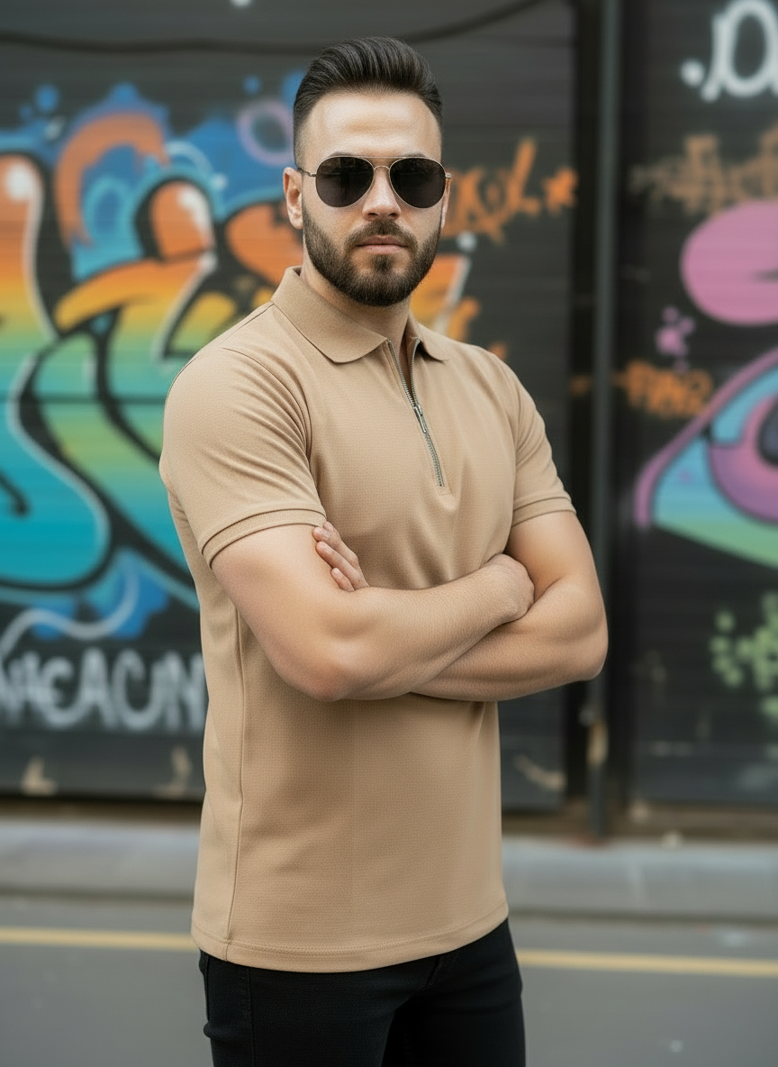 Camel Zipper Polo Shirt