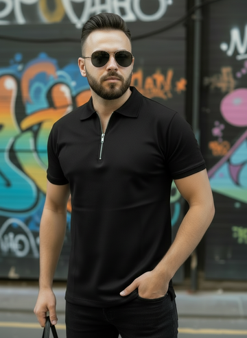 Black Zipper Polo Shirt