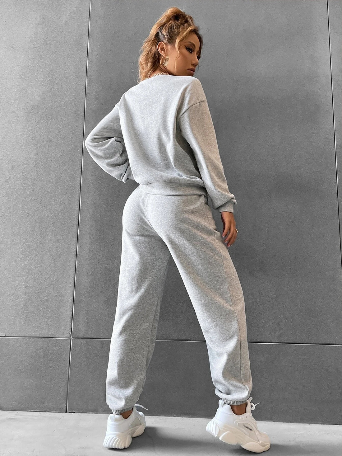 Light Grey Solid Drop Shoulder Sweatshirt & Sweatpants