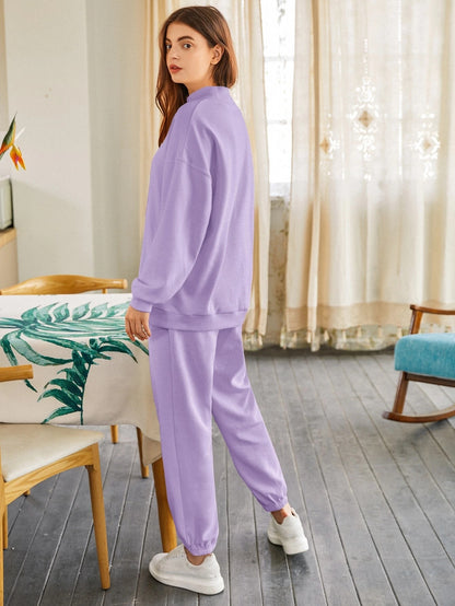 Lilac Drop Shoulder Mock-neck Pullover & Sweatpants Set