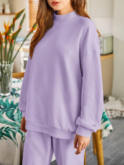 Lilac Drop Shoulder Mock-neck Pullover & Sweatpants Set