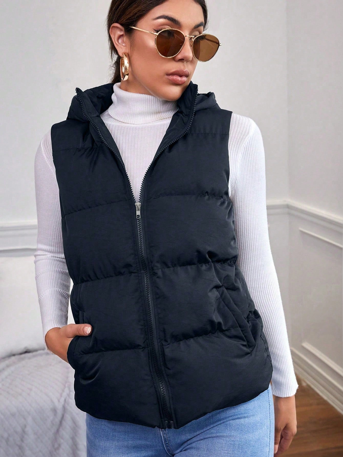 Navy Sleeveless Puffer Jacket