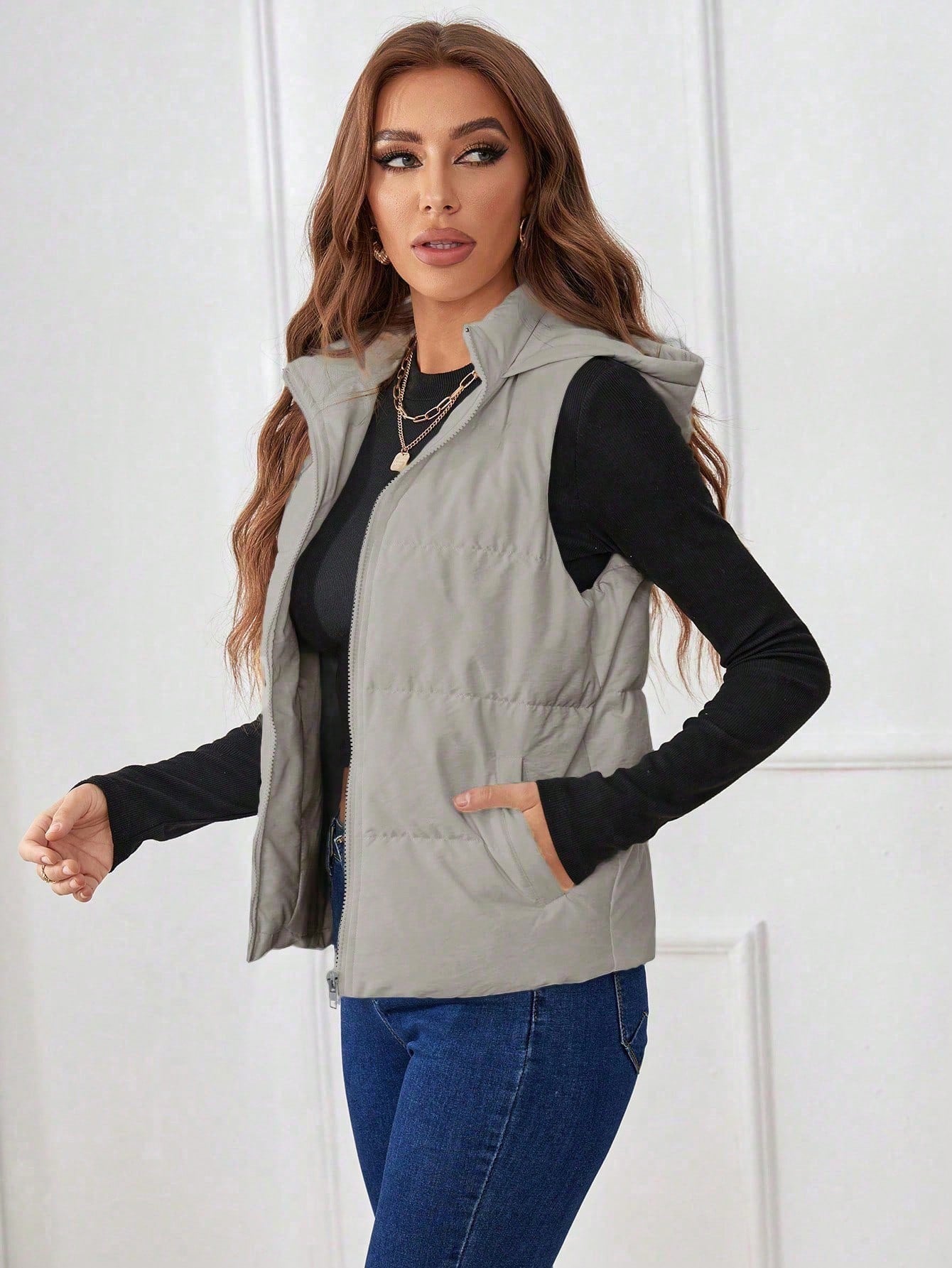 Grey Sleeveless Puffer Jacket