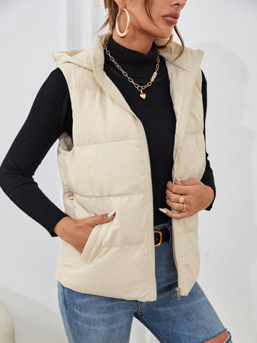Cream Sleeveless Puffer Jacket
