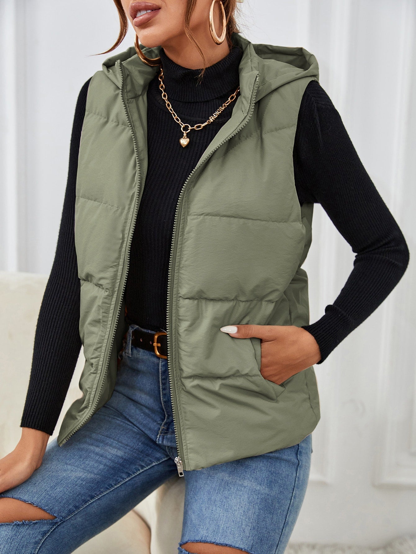 Mint Sleeveless Puffer Jacket