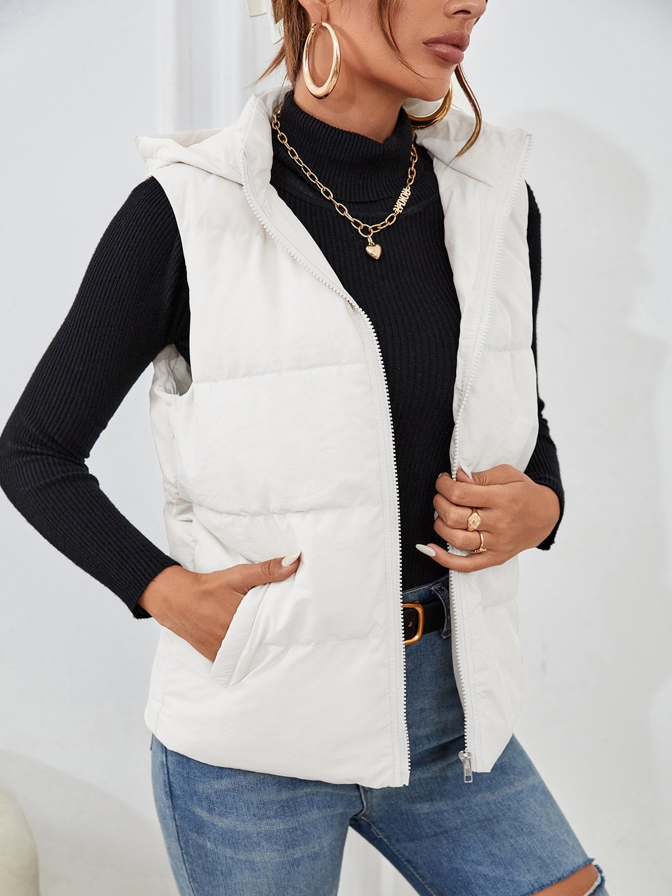 White Sleeveless Puffer Jacket