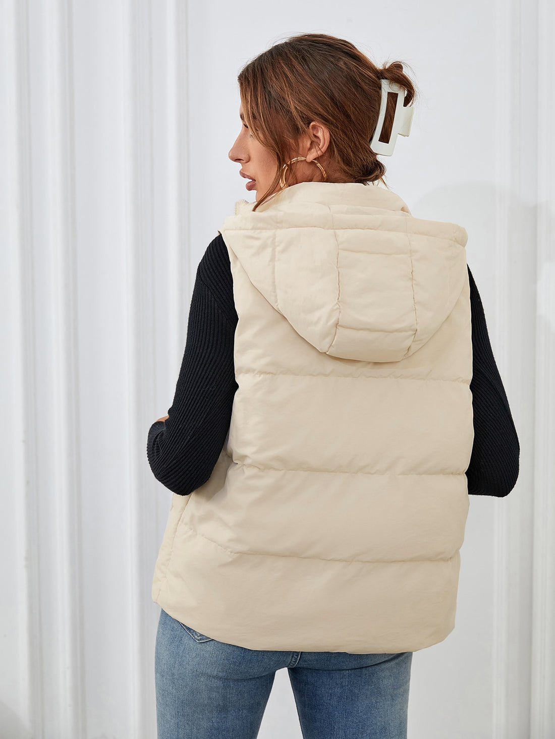 Cream Sleeveless Puffer Jacket