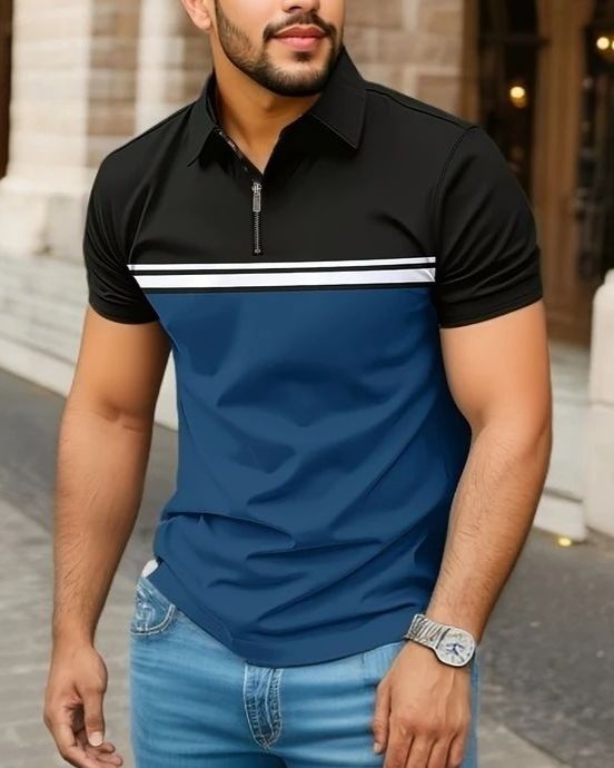 Blue Stripe Contrast Polo