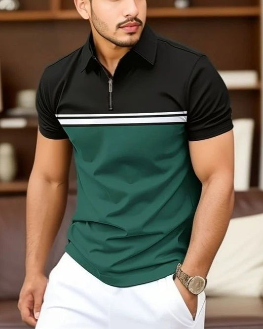 Green Stripe Contrast Polo