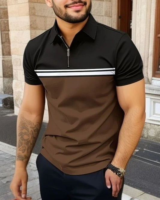 Brown Stripe Contrast Polo