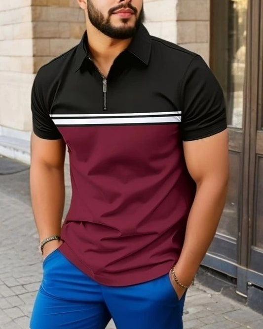 Maroon Stripe Contrast Polo