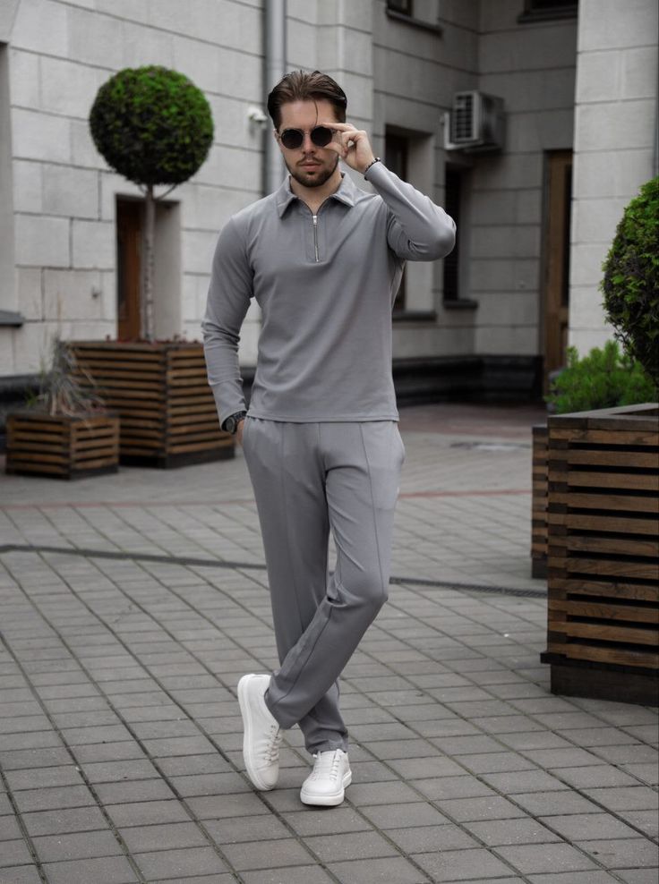 Light Grey Zipper Polo & Trouser