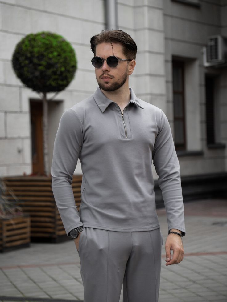 Light Grey Zipper Polo & Trouser