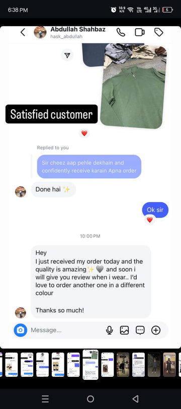 Text conversation with a satisfied customer about receiving an order and product quality.
