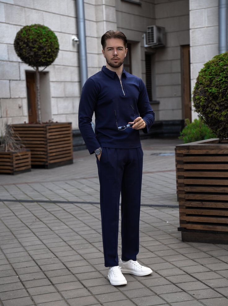 Navy Zipper Polo & Trouser