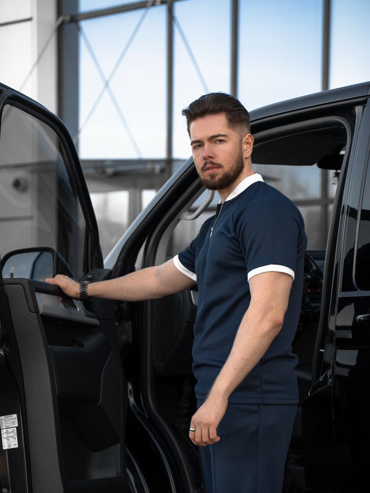 Navy Contrast Zipper Polo