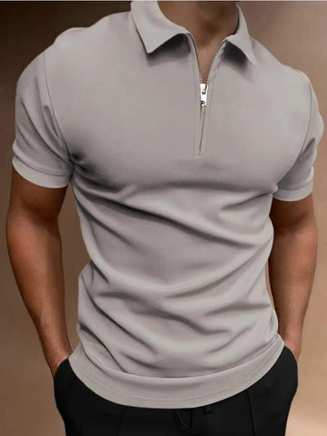 Light Grey Zipper Polo Shirt