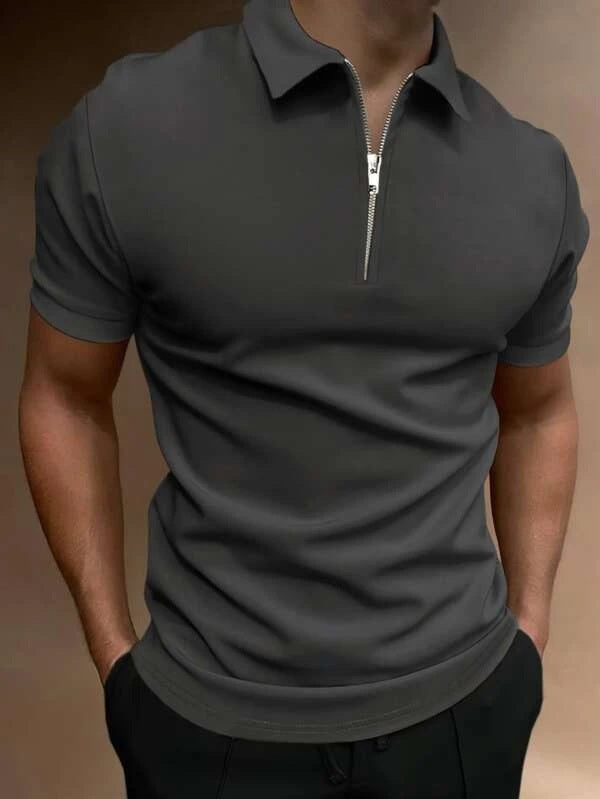 Dark Grey Zipper Polo Shirt