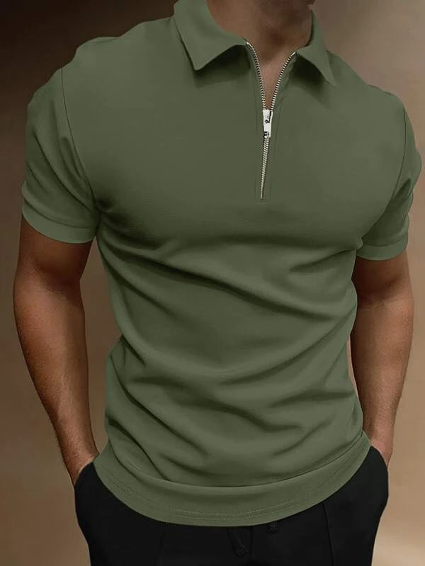 Olive Zipper Polo Shirt